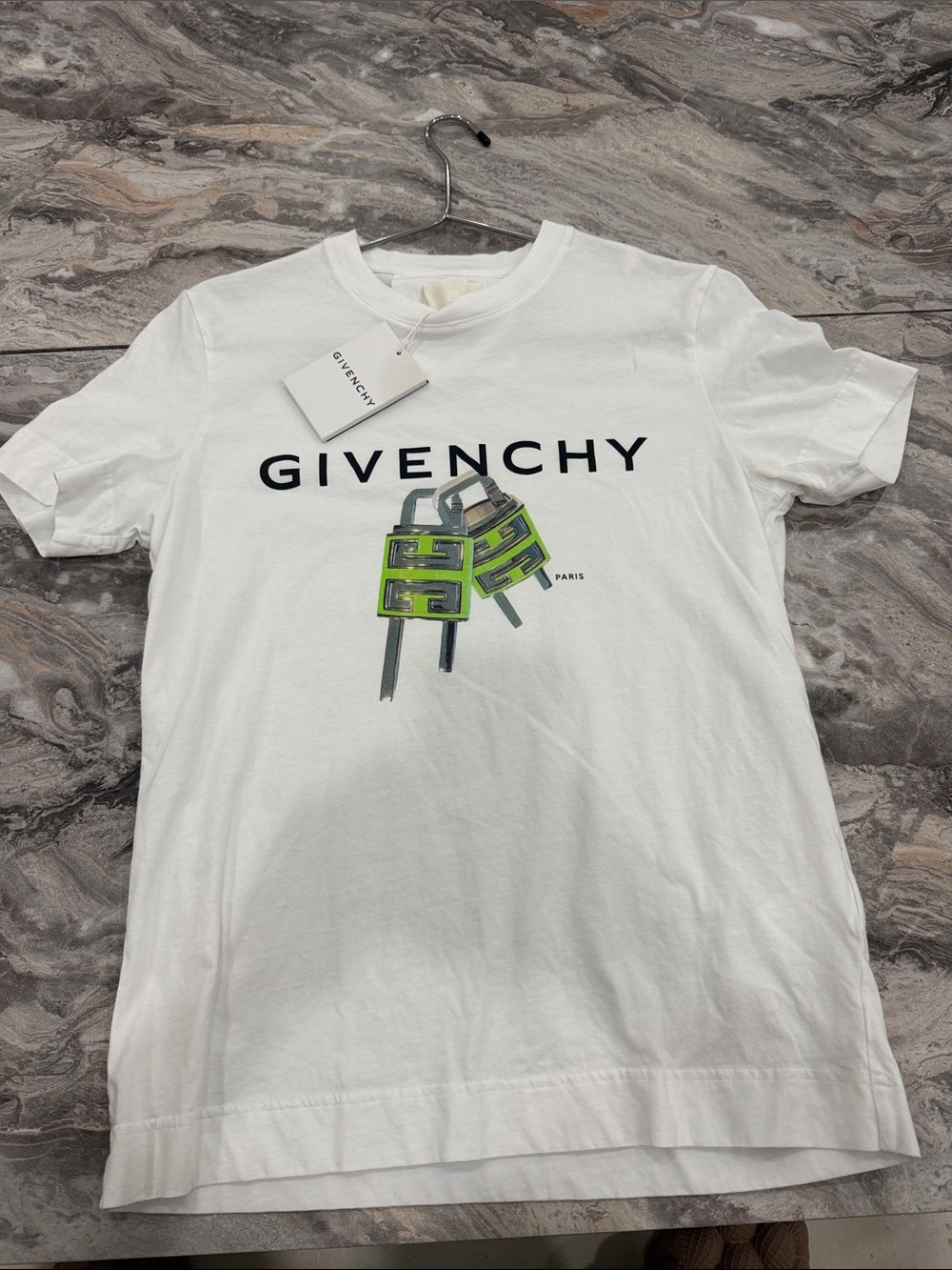 AUTHENTIC Givenchy White Tee with Neon Green and Black Graphic BRAND NEW